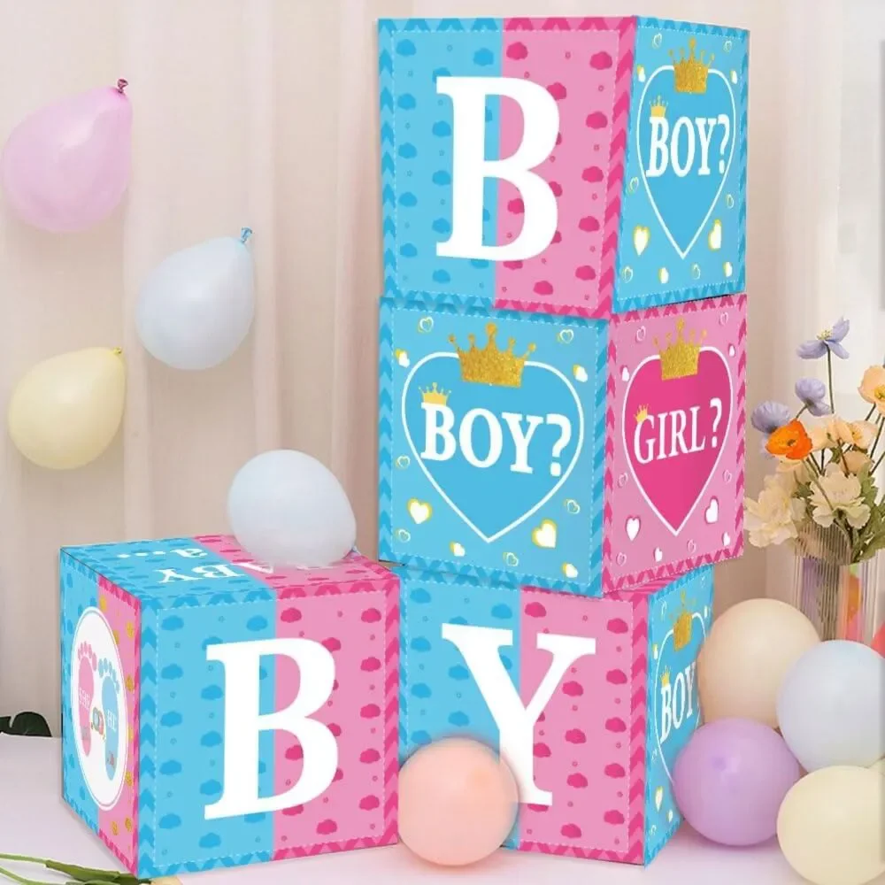 Gender Reveal Decorations 4pcs Baby Box for Baby Shower Gender Reveal 4 Pieces